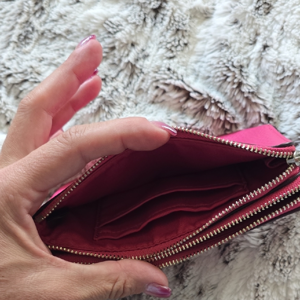 Coach Double Zip Pink Leather Wristlet Excellent Condition - Picture 7 of 9